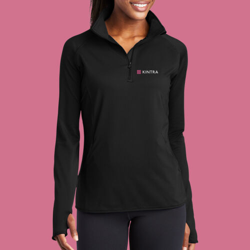 Kintra- Stretch 1/2 Zip Pullover - White, Dusty Rose Thumbnail