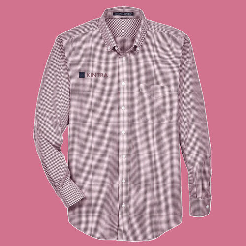 Kintra- Men's Crown Collection® Gingham Check Woven Dress Shirt - Navy, Dusty Rose Thumbnail
