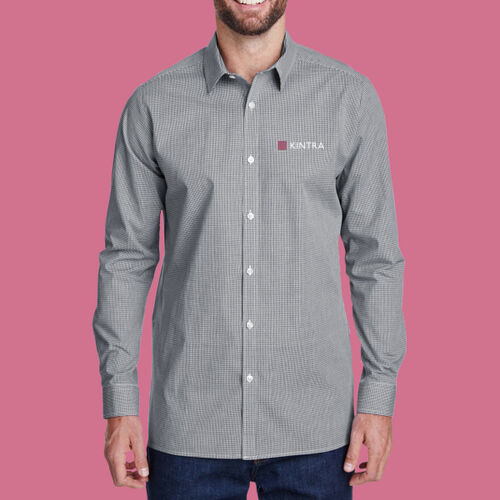 Kintra- Men's Microheck Gingham Cotton Shirt - White, Dusty Rose Thumbnail