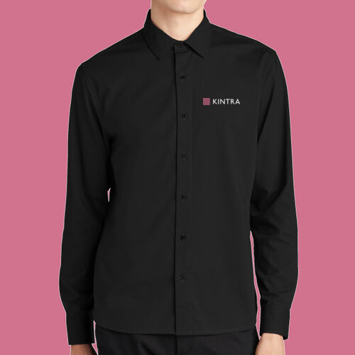Kintra- Long Sleeve Stretch Woven Shirt - White, Dusty Rose Thumbnail
