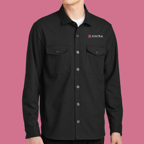 Kintra- Long Sleeve Twill Overshirt  - White, Dusty Rose Thumbnail