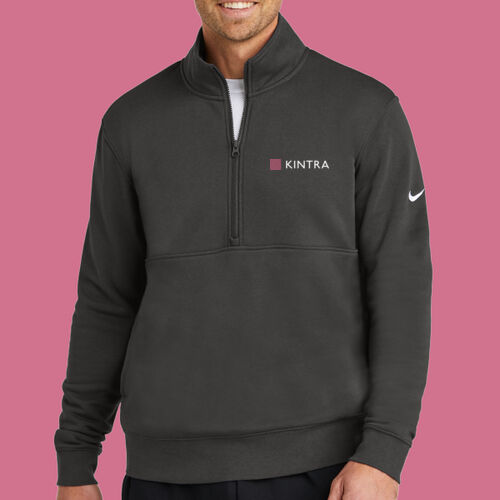 Kintra- Club Fleece Sleeve Swoosh 1/2 Zip - White, Dusty Rose Thumbnail