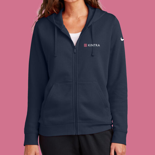 Kintra- Women's Club Fleece Sleeve Swoosh Full Zip Hoodie - White, Dusty Rose ink Thumbnail