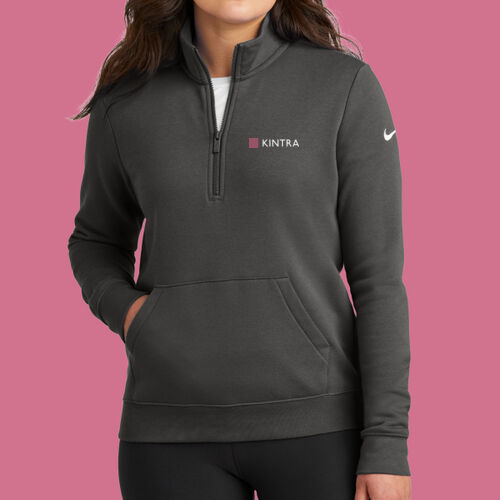 Kintra- Women's Club Fleece Sleeve Swoosh 1/2 Zip - White, Dusty Rose Thumbnail