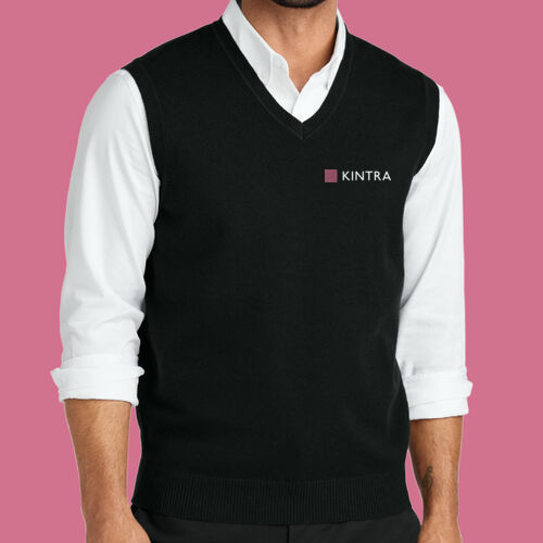 Kintra- Easy Care Sweater Vest - White, Dusty Rose Thumbnail