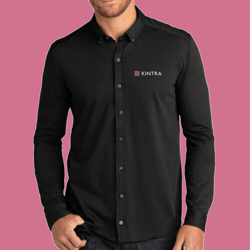 Kintra- Code Stretch Long Sleeve Button Up - White, Dusty Rose Thumbnail