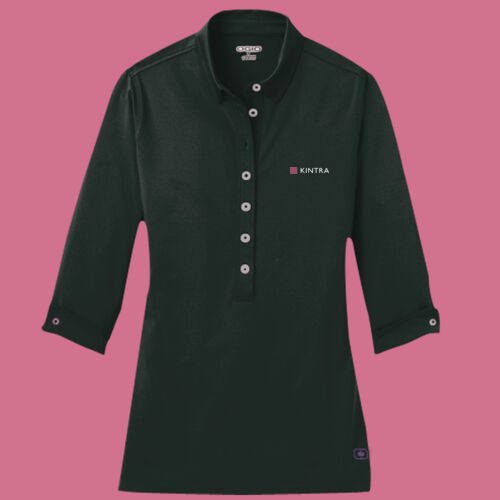 Kintra- Ladies Gauge Polo - White, Dusty Rose Thumbnail