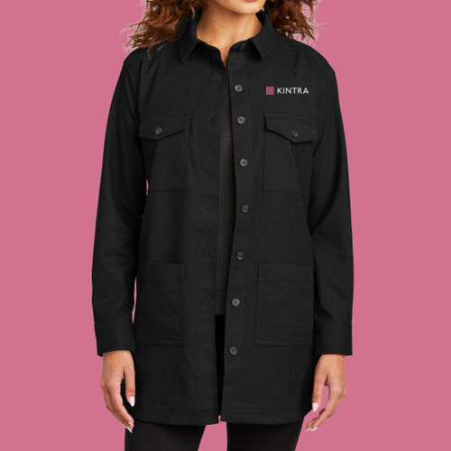 Kintra- Women’s Long Sleeve Twill Overshirt - White, Dusty Rose  Thumbnail