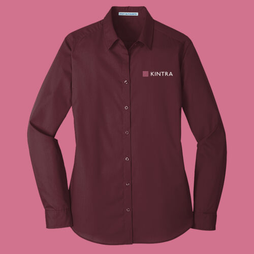 Kintra - Carefree Poplin Shirt - White, Dusty Rose ink Thumbnail