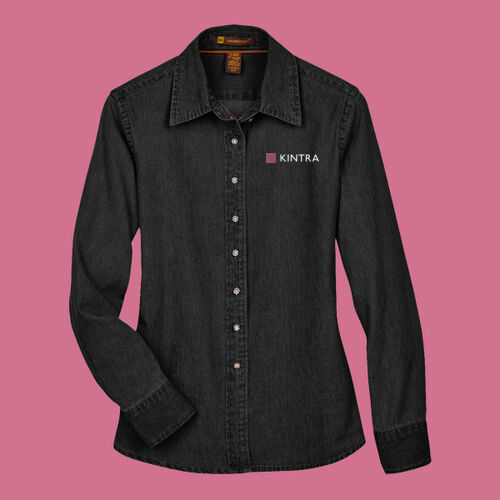 Kintra- Denim Shirt - White, Dusty Rose ink Thumbnail