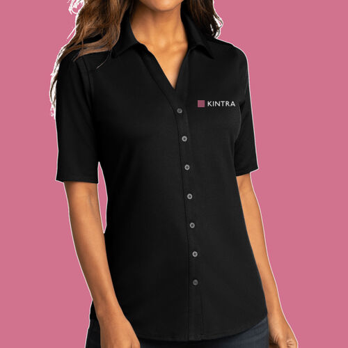 Kintra- Ladies City Stretch Top - White, Dusty Rose ink Thumbnail